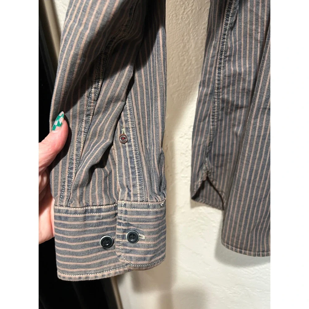 Banana Republic Heritage Mens Striped Button Down Shirt Grey Tan‎ Medium 15-15.5